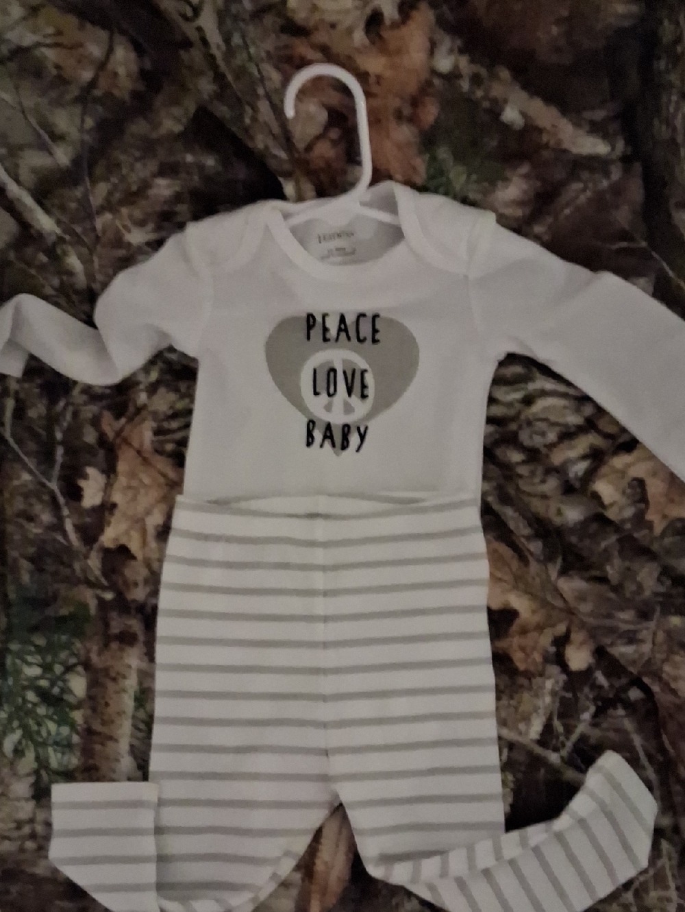 Hanes White two Piece with Gray Heart & Striped Legs